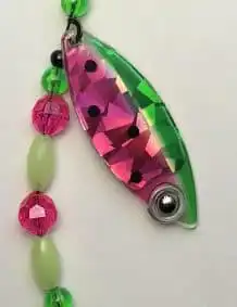 Watermelon Glow fishing lure with vibrant pink and green colors, designed for freshwater and saltwat.