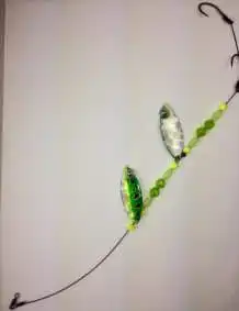 Green Frog Glow Double Blade Wire Harness with Shattered Glass backing