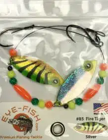Premium fishing tackle with colorful fish lure and beads for freshwater or saltwater fishing.