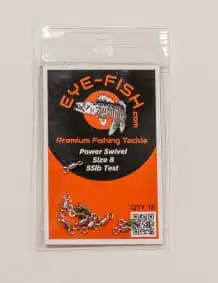 Premium fishing tackle Power Swivel Size 8, 55lb test for secure fishing.