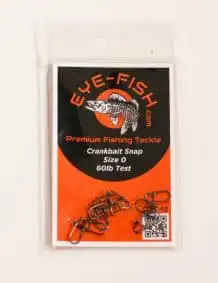 Crankbait snap hooks for fishing, size 0, 60lb test, in clear plastic bag.