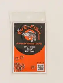 Split ring for fishing lures and rigs, size 2, 35 lb test, pack of 10.