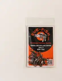 Eye-Fish fishing tackle in packaging for cross-line trolling swivel.