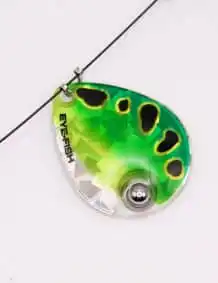 Fishing lure with green and black design for freshwater fishing.