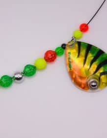 Colorful fishing tackle pendant with beads and lure for fishing enthusiasts.